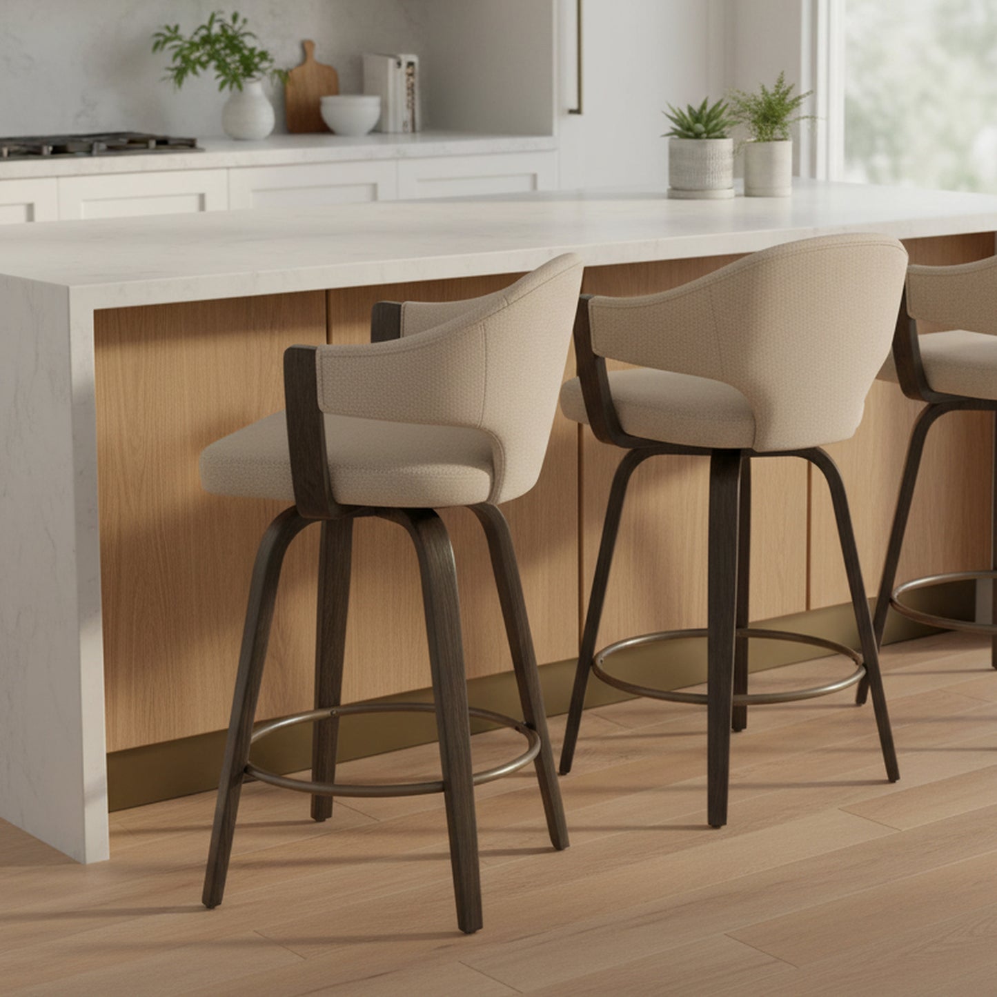 Freya 26" Counter Stool with Swivel, Elegant Wood Design Chair Kitchen Island