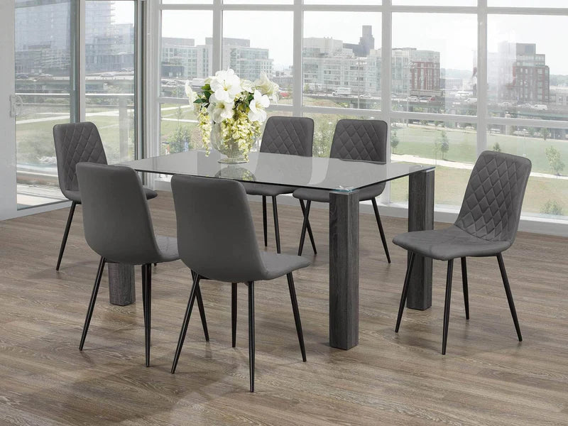 Port Alberni 59" 7-Piece Glass Rectangular Dining Table Set