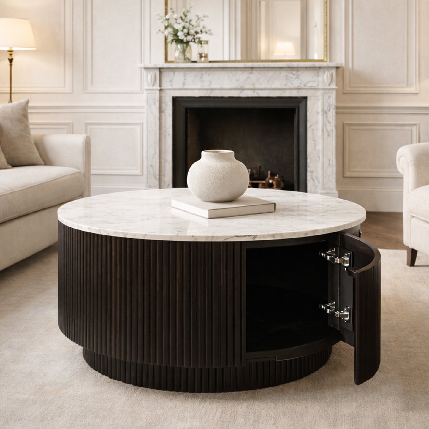 Reyna Round Coffee Table with Hidden Storage