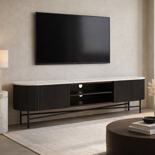 Reyna 71" -Modern Black & White TV Stand/Table with Storage
