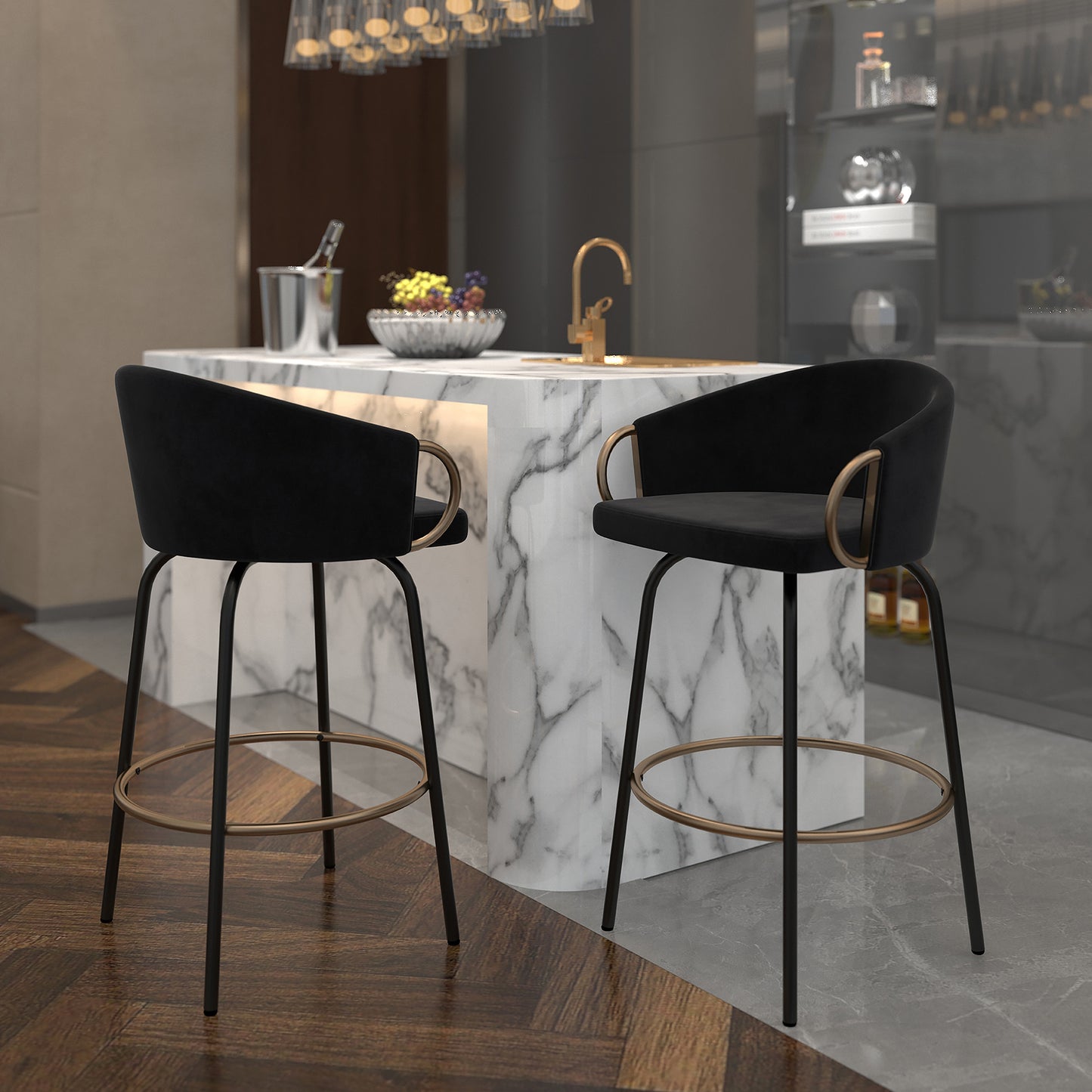 Alora Counter Stool with Swivel Metal Frame- Kitchen Island Chair