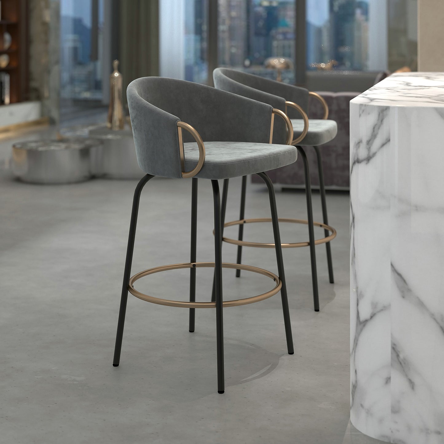 Alora Counter Stool with Swivel Metal Frame- Kitchen Island Chair