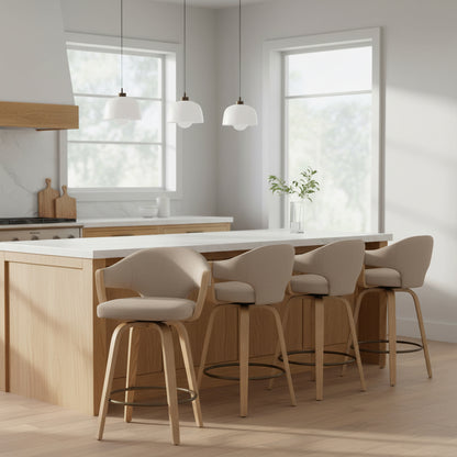 Freya 26" Counter Stool with Swivel, Elegant Wood Design Chair Kitchen Island