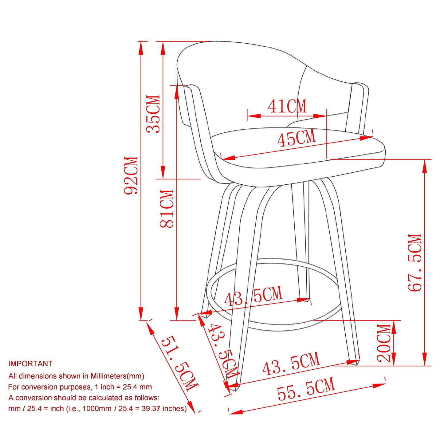 Freya 26" Counter Stool with Swivel, Elegant Wood Design Chair Kitchen Island
