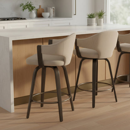 Freya 26" Counter Stool with Swivel, Elegant Wood Design Chair Kitchen Island