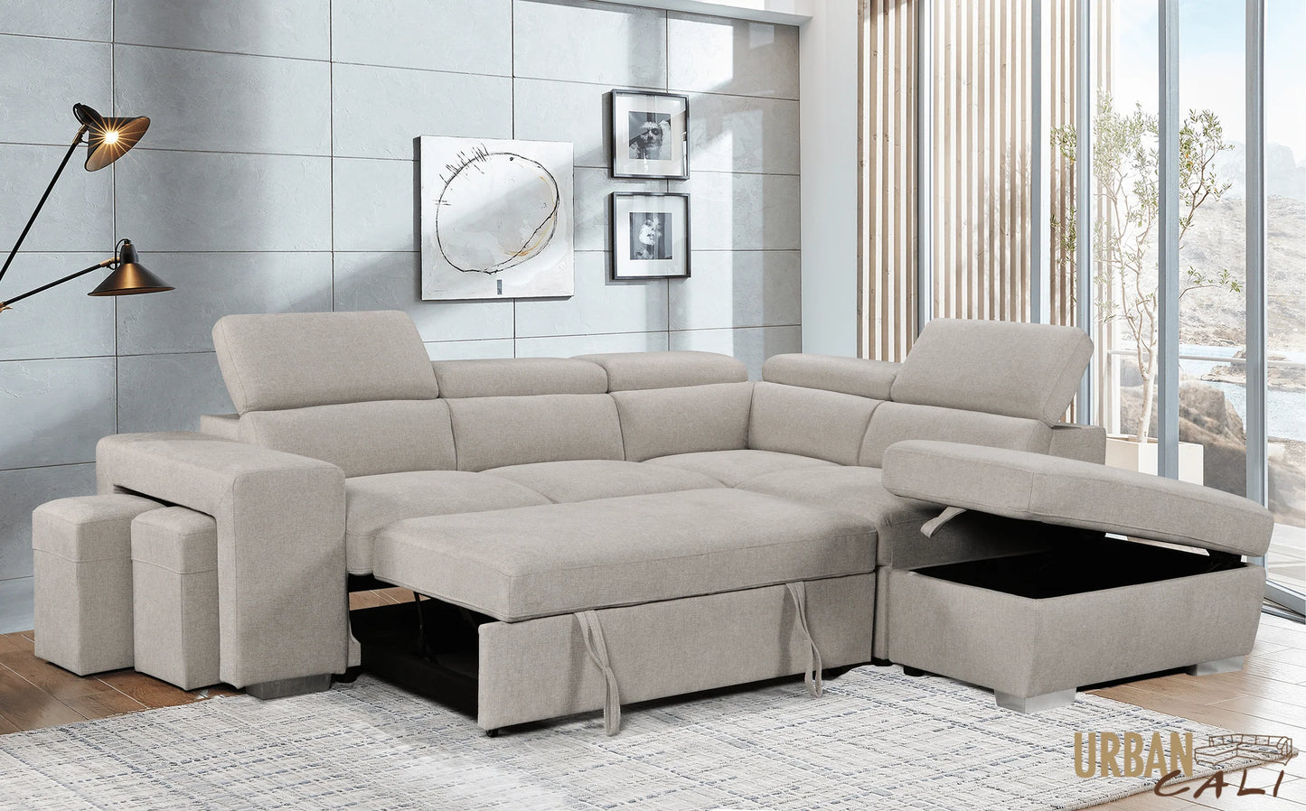 Large Sleeper Sectional Sofa Bed with Storage Ottoman