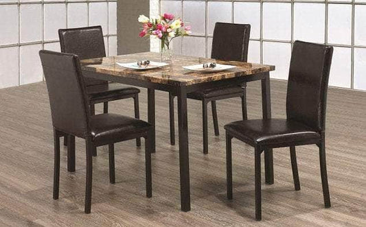 Pickering 5-Piece Faux Marble Top Dinette Set with Black Metal Legs