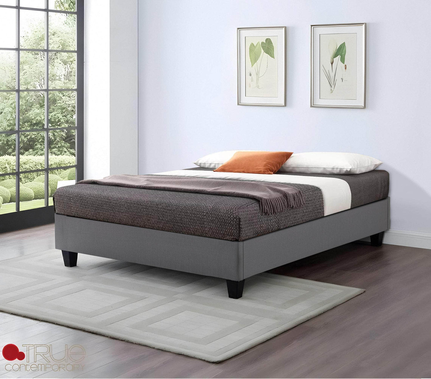 EZ Base Grey Upholstered Bed Foundation Popular King Size
