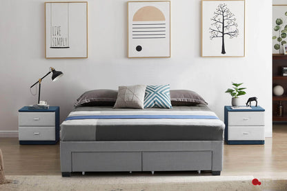 EZ Base Foundation Grey Platform Bed with 2 Storage Drawers King Size